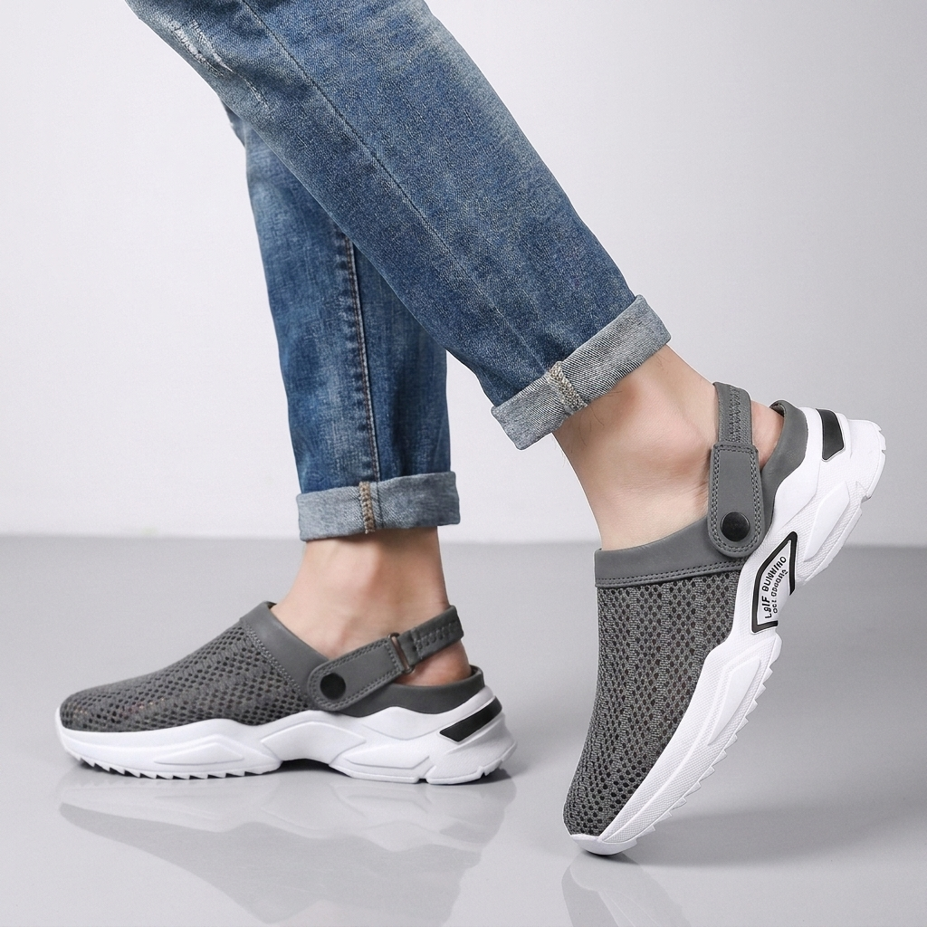 Men's Breathable Mesh Closed-Toe Sandals with Adjustable Strap and Athletic Sole