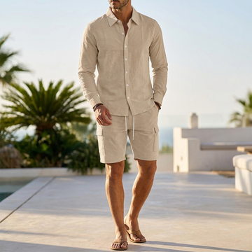 Relaxed Two-Piece Set with Collared Shirt and Shorts