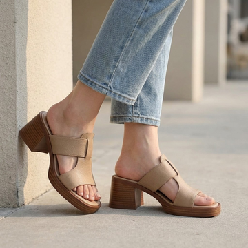 Elegant Block-Heel Slip-On Mules with Open Toe Design
