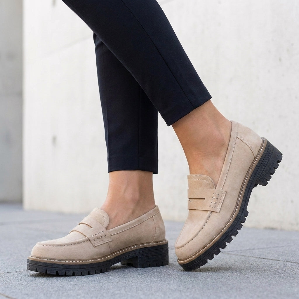 Platform Loafers with Chunky Lug Sole and Penny Strap