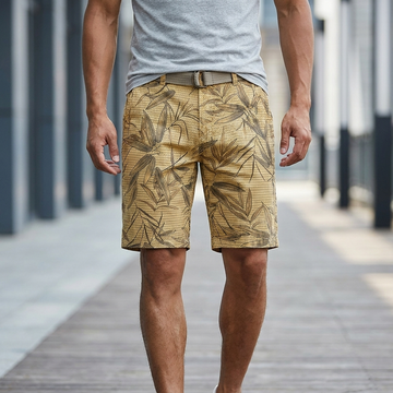 Men’s Relaxed Workwear Shorts with Belted Leaf Pattern