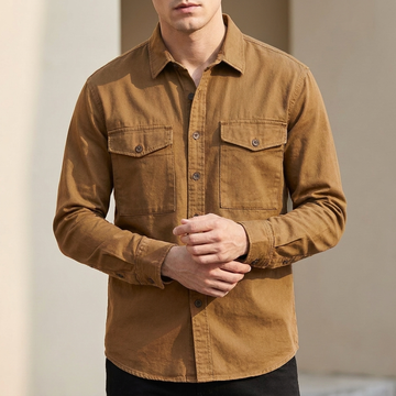 Relaxed Utility Shirt with Flap Pockets and Point Collar
