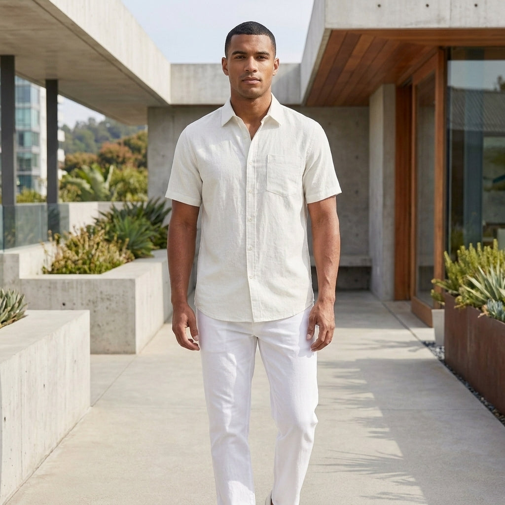 Relaxed Fit Short Sleeve Shirt with Classic Collar