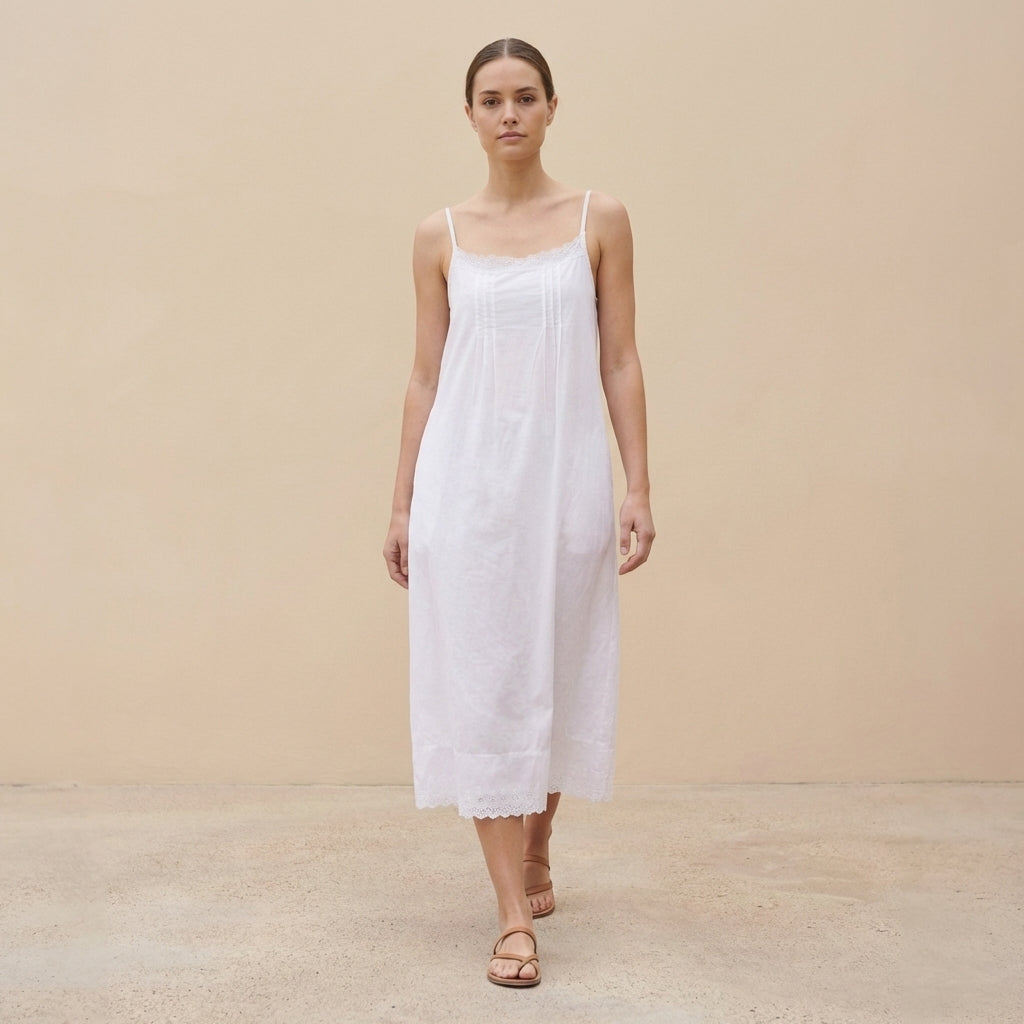 Flowing Maxi Slip Dress with Lace Hem and Spaghetti Straps