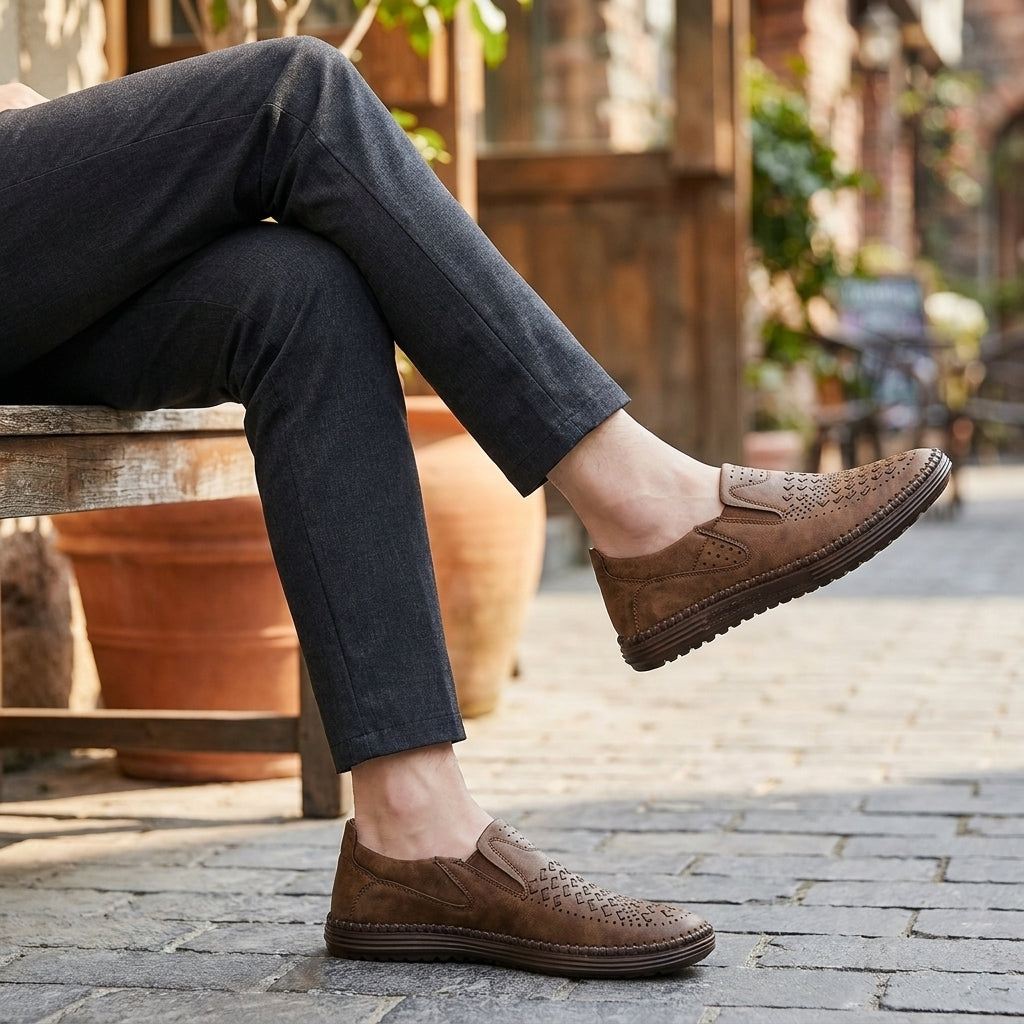 Geometric Perforated Relaxed-Fit Slip-On Loafers