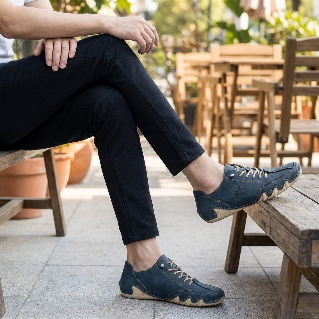 Moccasins with Textured Sole and Contrast Stitching