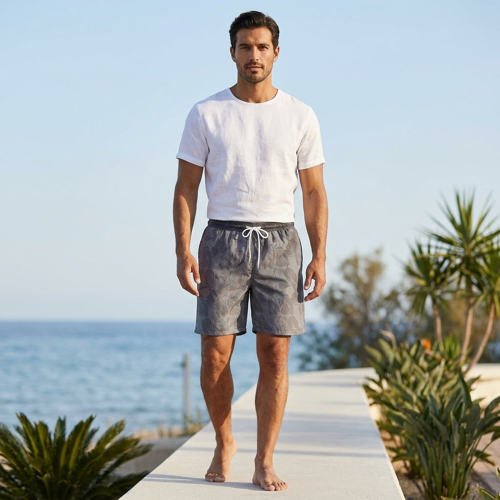 Relaxed Fit Men's Knee-Length Shorts with Gradient Botanical Print
