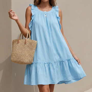 Effortless Sleeveless A-Line Dress with Ruffle Accents and Pockets