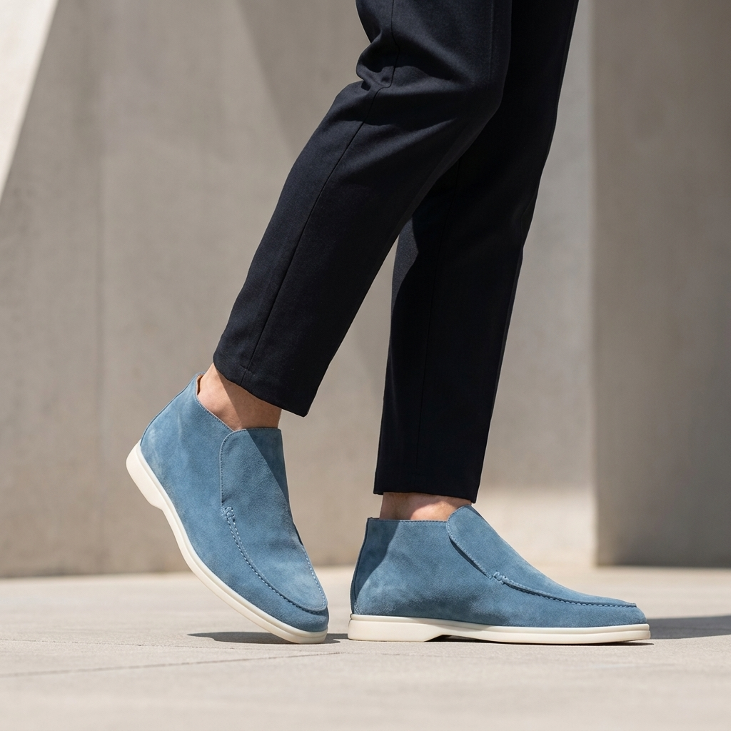 Refined Men’s Suede High Top Loafers with Moc-Toe Stitching