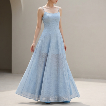 Elegant Jacquard Evening Maxi Dress with Sheer A-Line Skirt