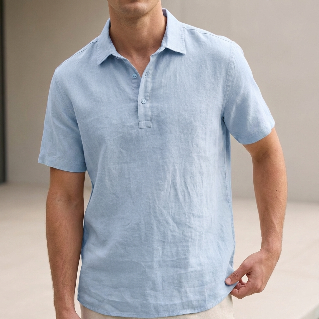 Textured Spread Collar Pullover Shirt with Partial Placket