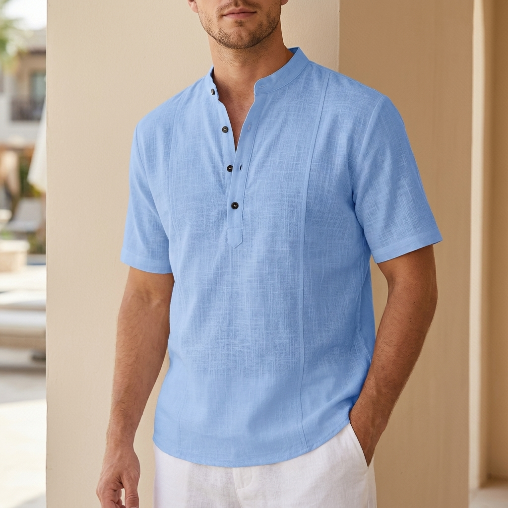 Men’s Relaxed Shirt with Button Placket and Cuffed Sleeves