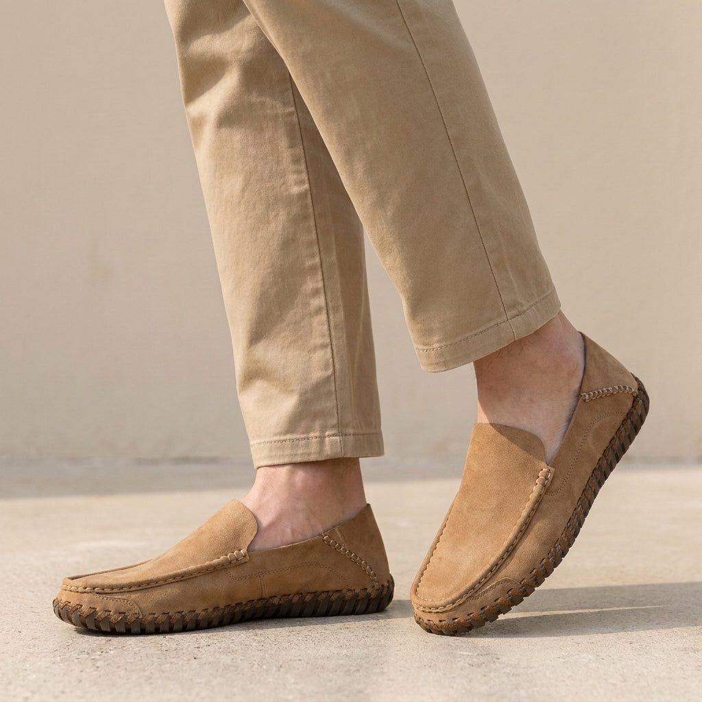 Moc-Toe Slip-On Loafers with Woven Sole Trim