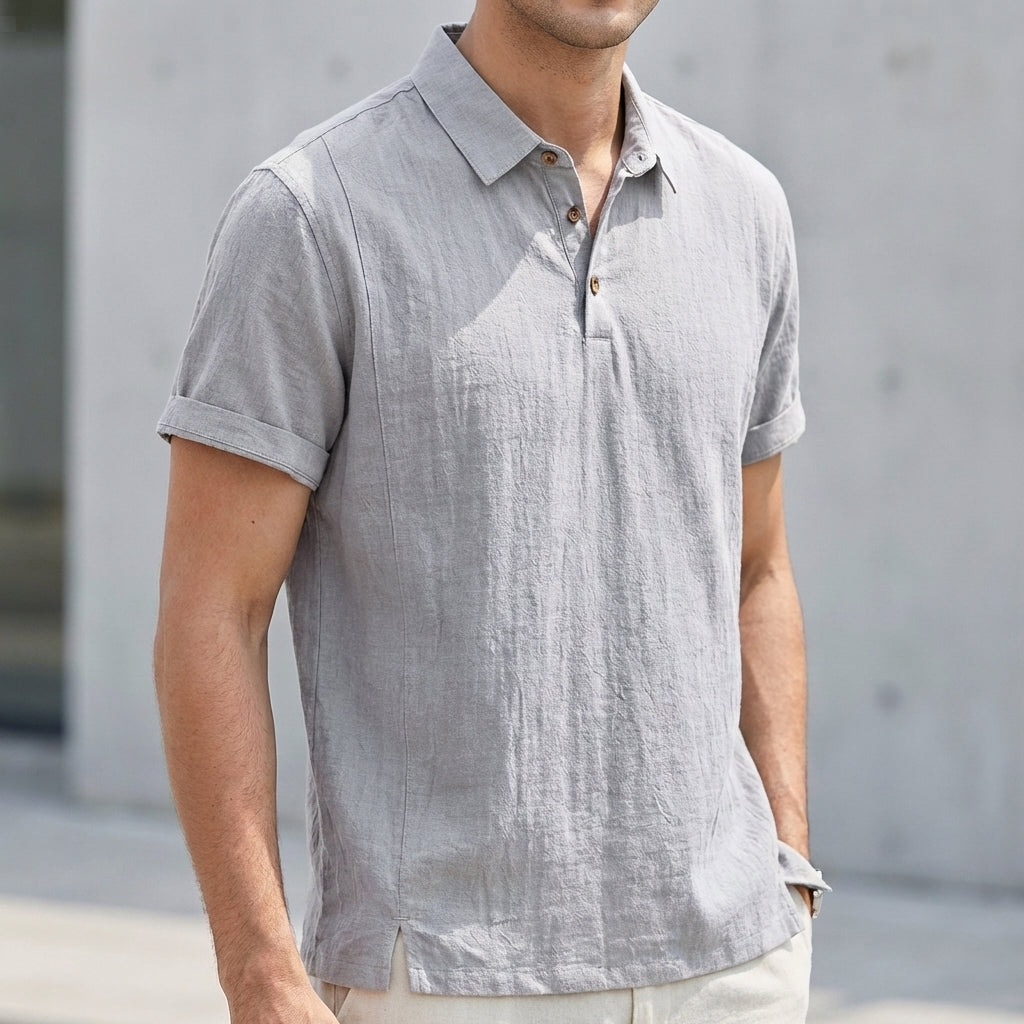 Relaxed Polo Shirt with Textured Weave and Tailored Details