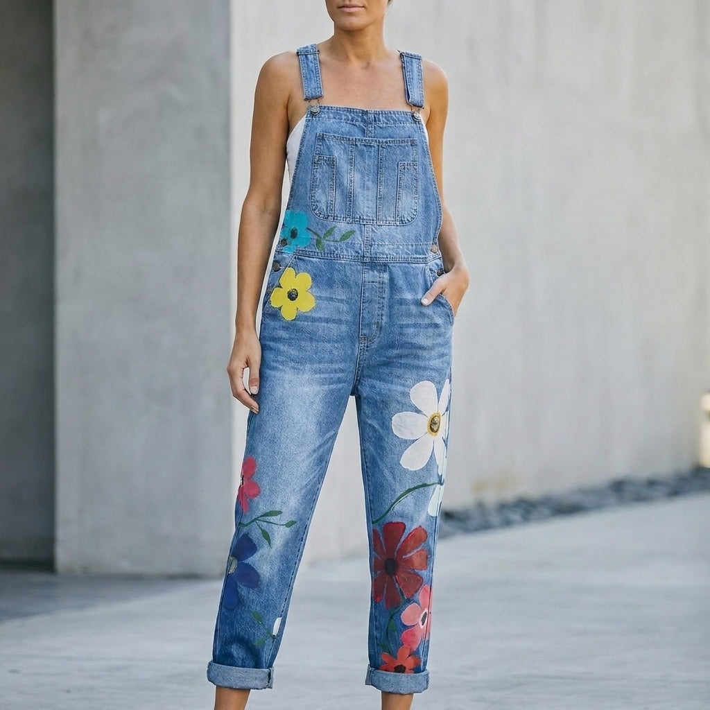 Relaxed Fit Floral-Print  Jumpsuit with Adjustable Straps