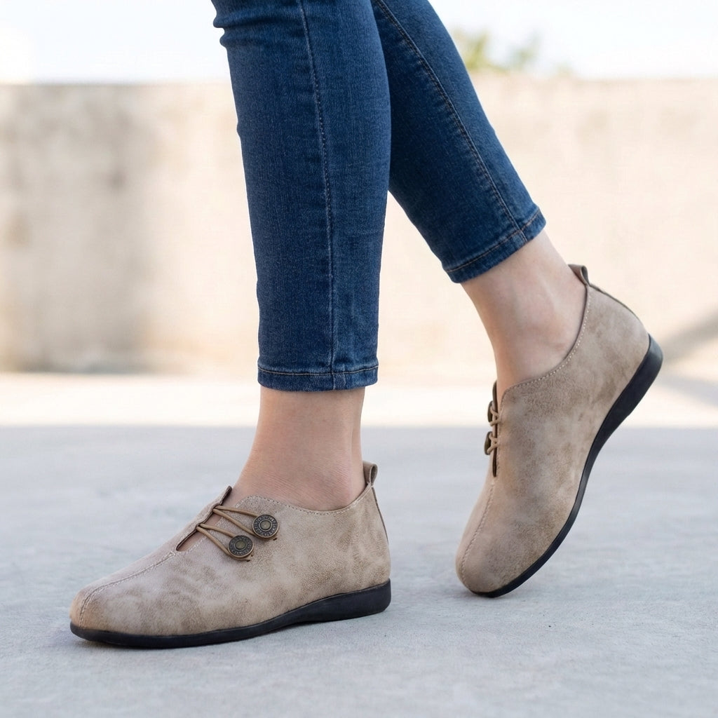 Relaxed Slip-On Flats with Decorative Lacing and Metallic Accents