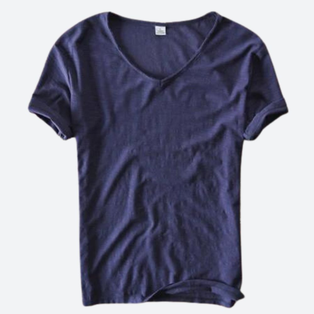 Relaxed V-Neck T-Shirt with Rolled Cuffs for Summer Leisure