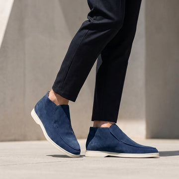 Refined Men’s Suede High Top Loafers with Moc-Toe Stitching
