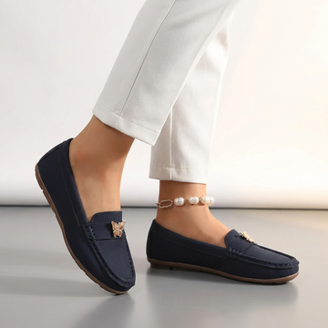 Refined Fabric Slip-On Loafers with Signature Gold Butterfly Accent