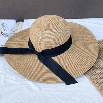 Elegant Wide Brim Woven Straw Hat with Bow Accent for Summer Escape