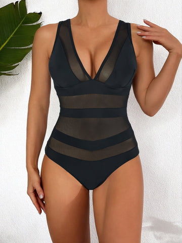 Sculpting Mesh Panel One-Piece Swimsuit for Elevated Summer Style