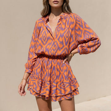 Flowing Tiered Shirtdress with Bishop Sleeves and Shirred Waist