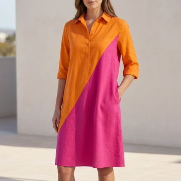 Relaxed A-Line Shirt Dress with Turn-Down Collar and Pockets
