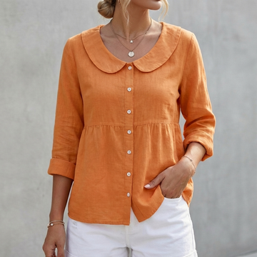 Relaxed Peter Pan Collar Shirt with Peplum Waist