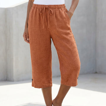Relaxed-Fit Calf-Length Pants with Drawstring Waist and Pocket Details