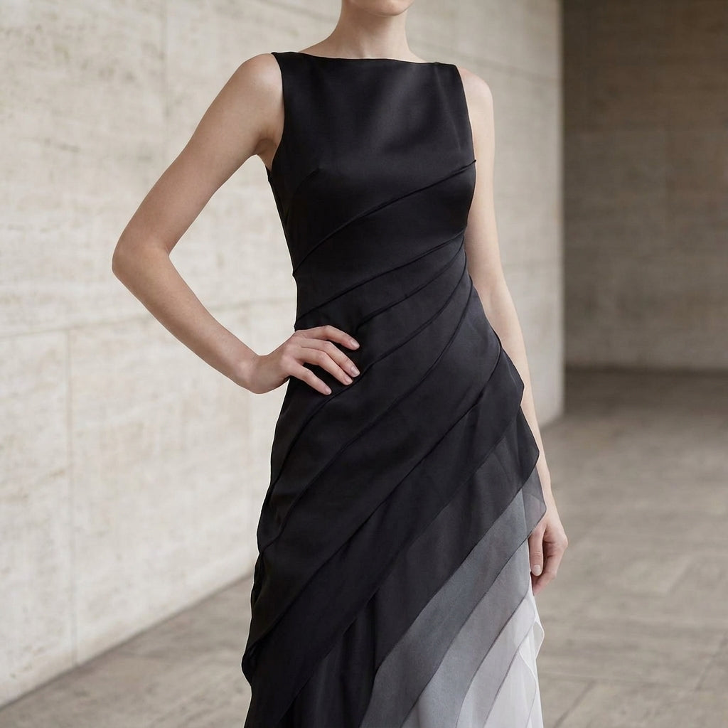 Fitted Sleeveless Maxi Dress with Ombre Tiered Skirt