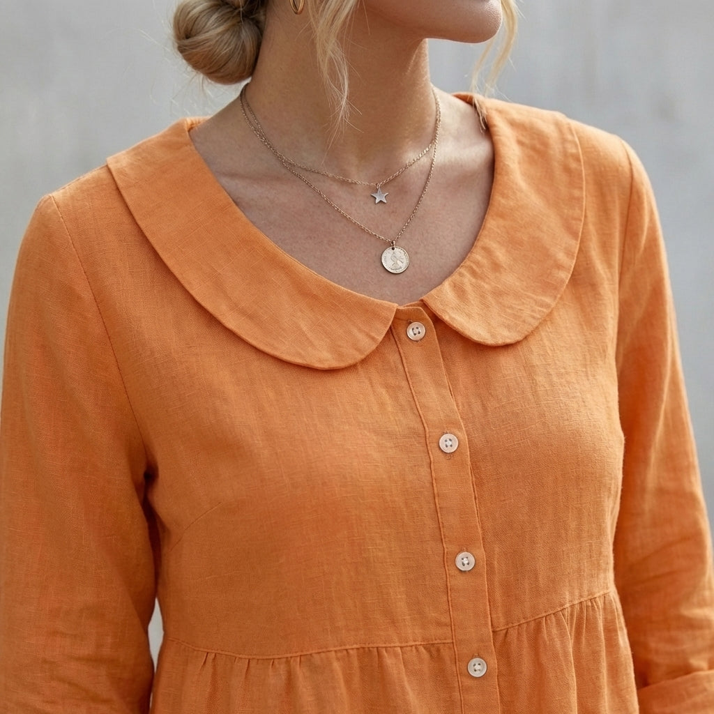 Relaxed Peter Pan Collar Shirt with Peplum Waist
