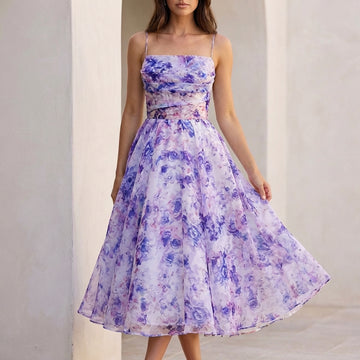 A-Line Chiffon Midi Dress with Sweetheart Neckline