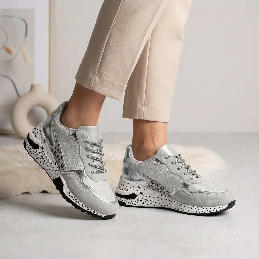 Mixed-Texture Statement Orthopedic Sneaker with Arch Support