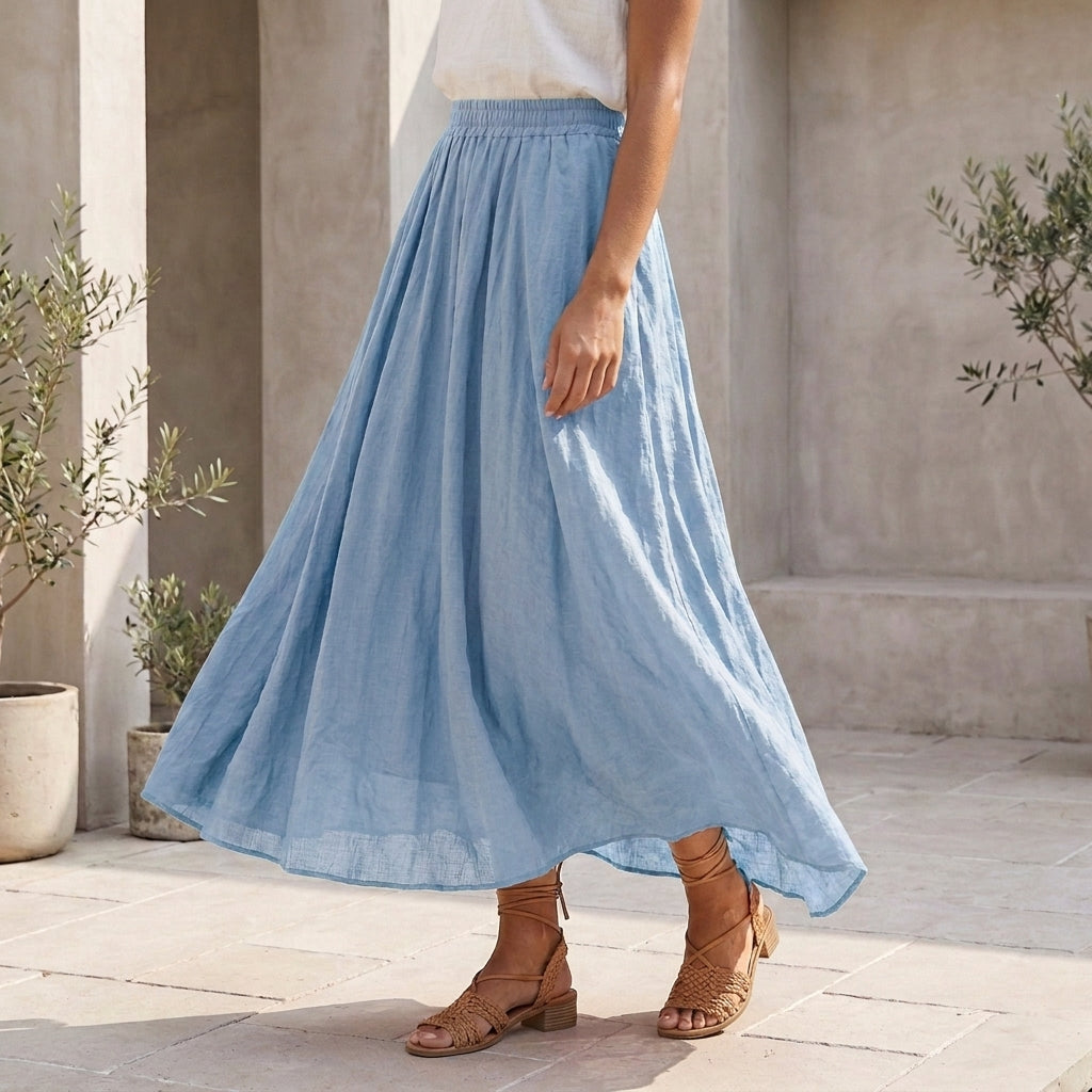 Flowing A-Line Maxi Skirt in Soft with Draped Wide Hem