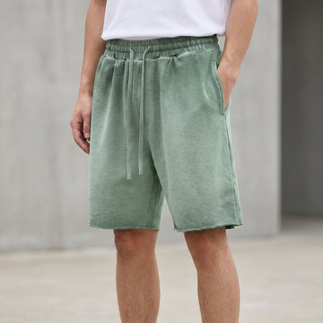 Relaxed Knit Casual Shorts with Washed Effect and Raw Hem