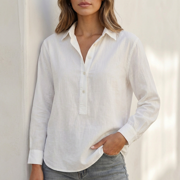 Relaxed-Fit V-Neck Popover Shirt with Cuffed Sleeves
