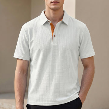 Tailored Knit Polo Shirt with Textured Geometric Pattern and Contrast Detail