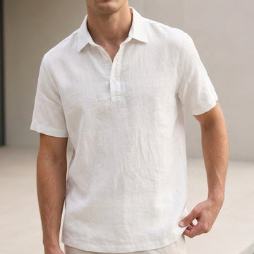 Textured Spread Collar Pullover Shirt with Partial Placket