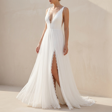 Ethereal Boho Bridal Maxi Dress with Lace Trim and Flowing Silhouette