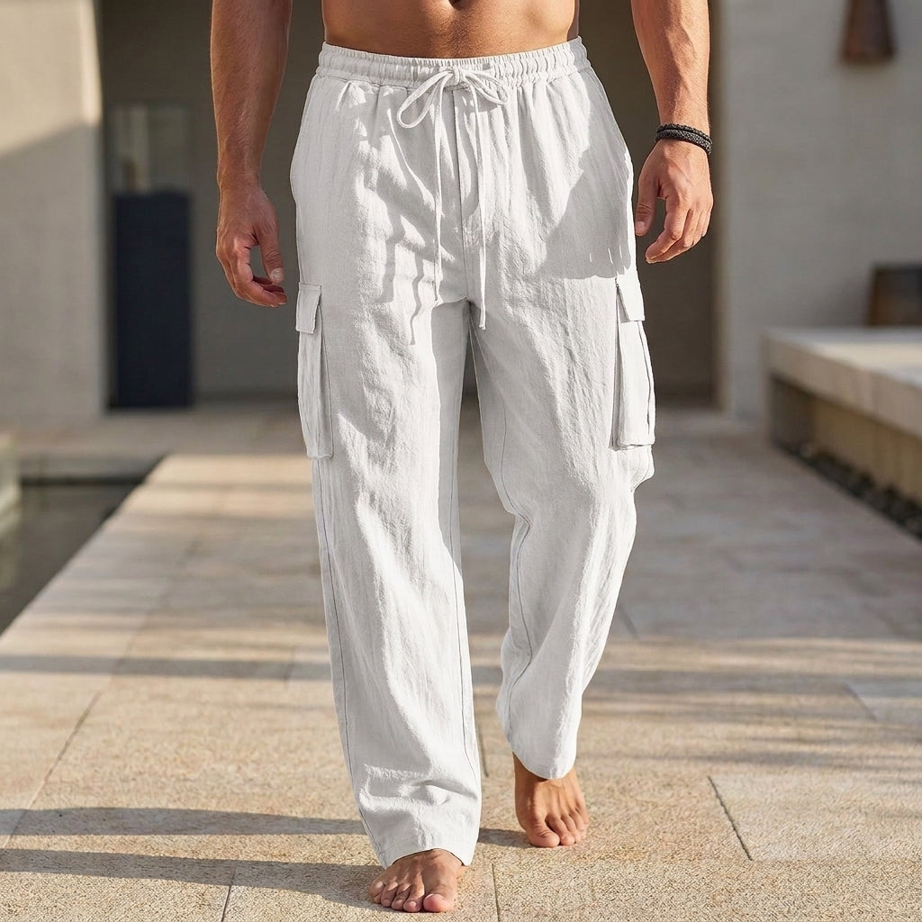 Relaxed Wide-Leg Cargo Pants with Drawstring Waist and Pockets