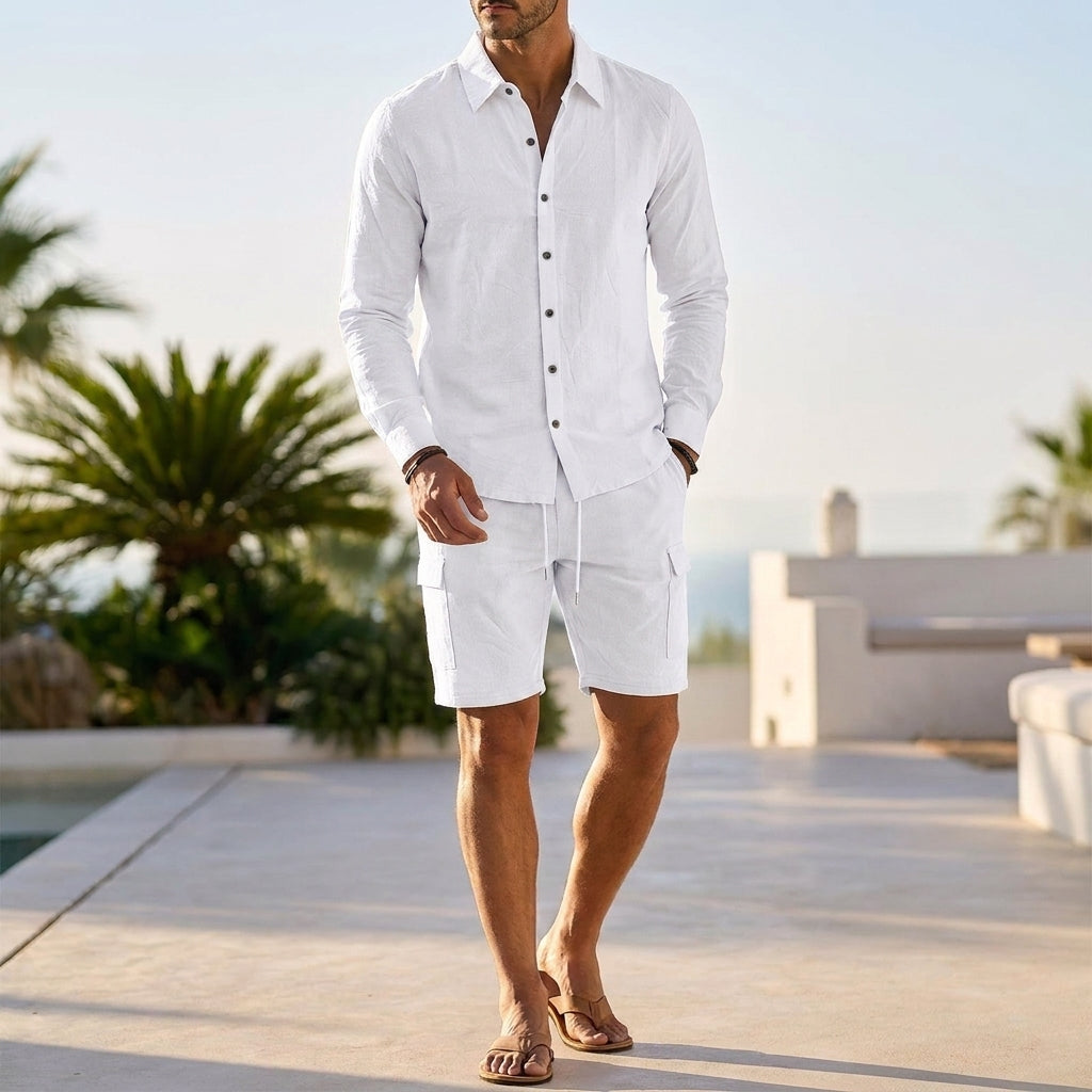 Relaxed Two-Piece Set with Collared Shirt and Shorts