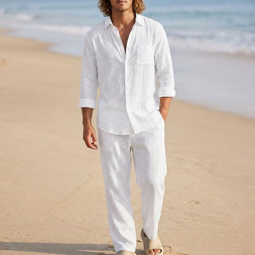 Luxe Relaxed-Fit Spread Collar Shirt and Ankle-Length Trousers Set