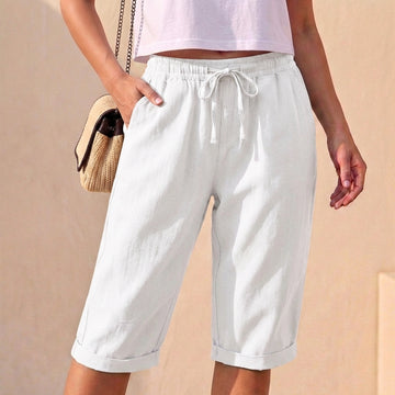 Relaxed Fit Capri Pants with Drawstring Waist and Pockets
