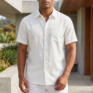 Relaxed Fit Short Sleeve Shirt with Classic Collar