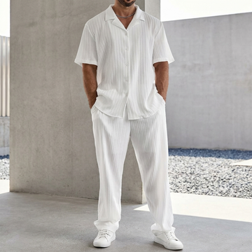 Men’s Relaxed Pleated Camp Collar Shirt and Straight-Leg Set