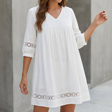 Relaxed Fit A-Line Mini Dress with Delicate Lace Detailing
