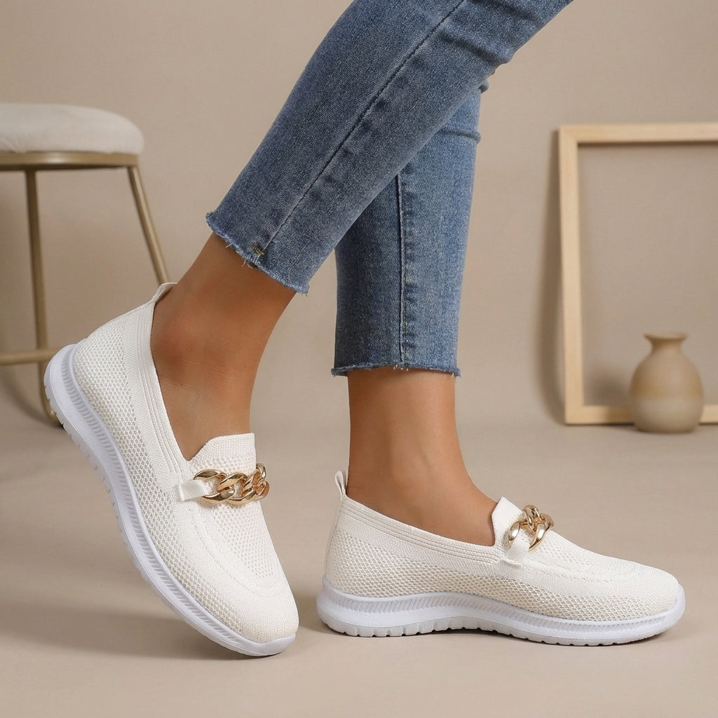 Chic Chain-Embellished Orthopedic Slip-On Loafers – Effortless Everyday Elegance