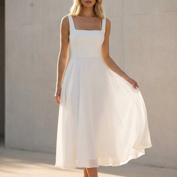 Elegant Sleeveless Chiffon A-Line Midi Dress with Square Neckline