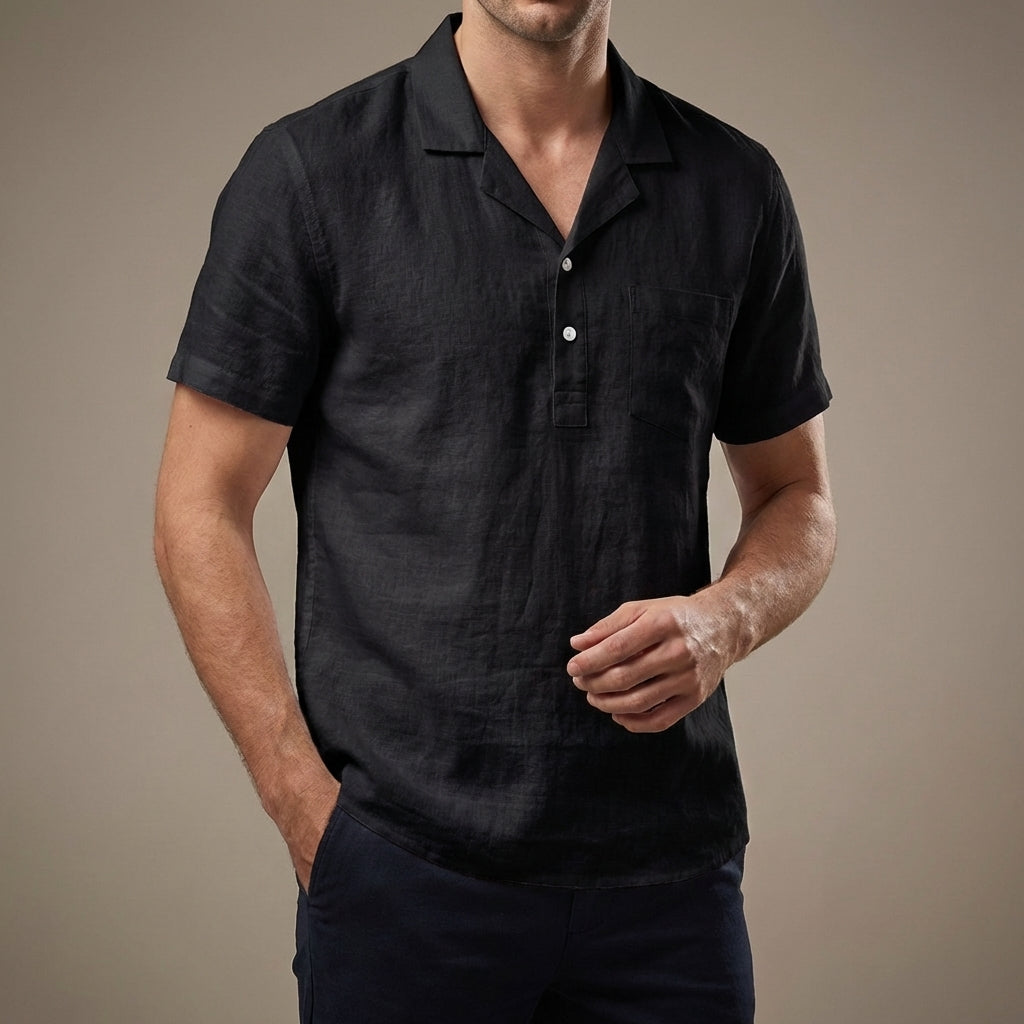 Tailored Slim-Fit Short-Sleeve Shirt with Elegant Lapel Collar
