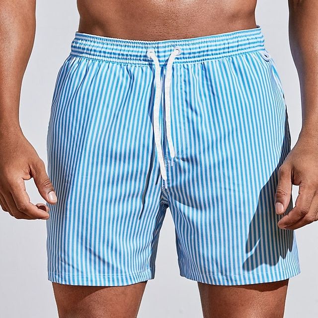 Relaxed-Fit Striped Boardshorts with Drawstring and Side Slit Hem